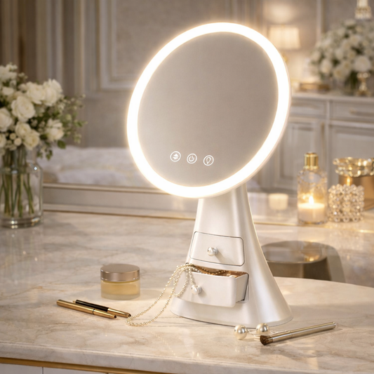 Luxury LED Makeup Mirror with Integrated Drawer Stand