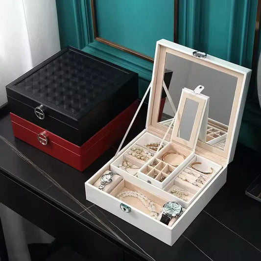 Multi Functional Leather Jewelry Box with Mirror