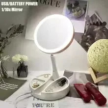 Portable Double-Sided Vanity Mirror with USB Light
