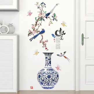 3D Large Blue Flower Vase Wall Sticker
