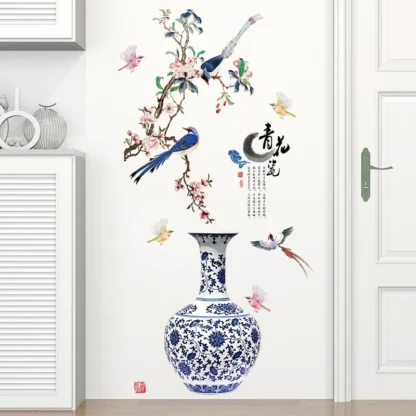 3D Large Blue Flower Vase Wall Sticker